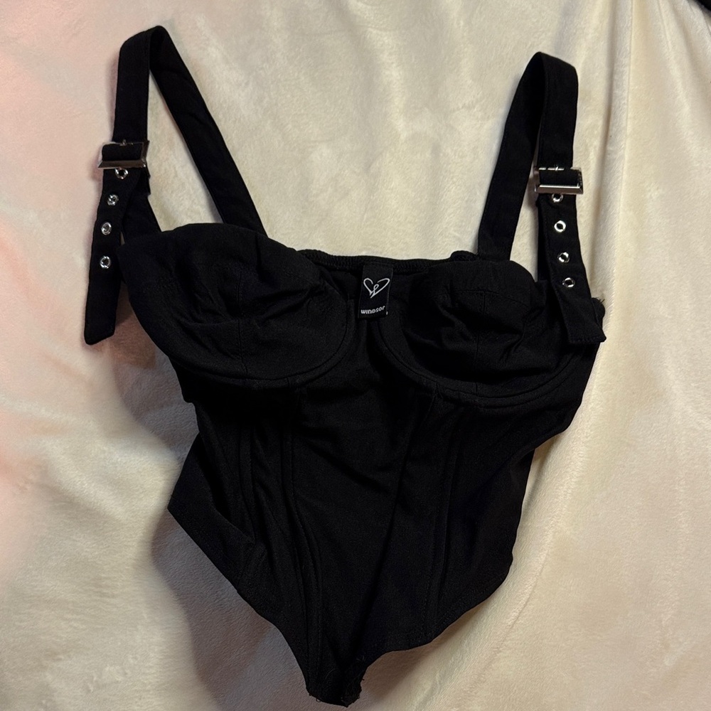 Windsor Black Buckle Strap Bustier
